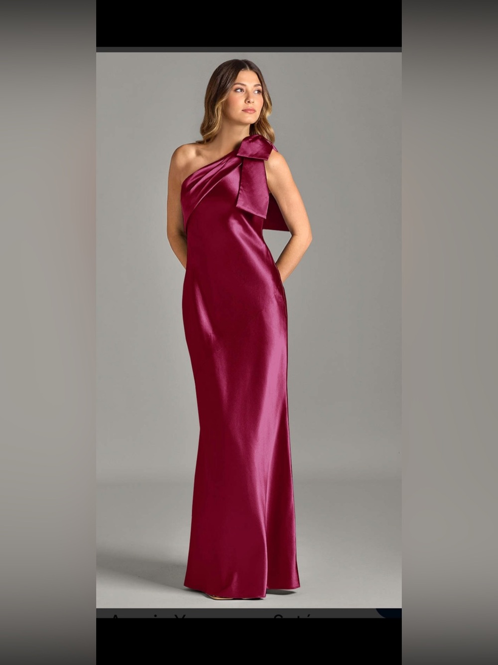 One-Shoulder Satin Gown with Shoulder Bow in Berry
